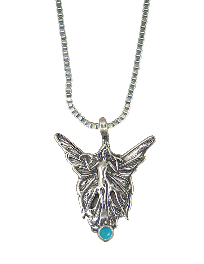 Sterling Silver Butterfly Fairy Pendant With Turquoise